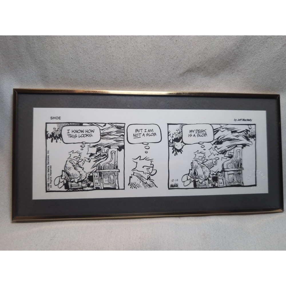 LIMITED FIRST EDITION DESK ART FRAMED JEFF MACNELLY 'SHOE' COMPUTER HUMOR BRASS